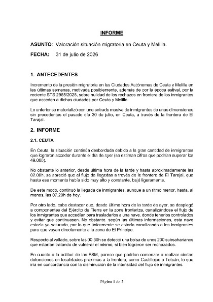 Vista previa documento desclasificado 20260731_JIGC(3II)_INF_Situación migratoria Ceuta y Melilla
