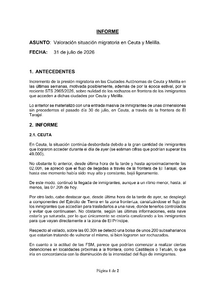 Vista previa documento desclasificado 20260731_JIGC(3II)_INF_Situación migratoria Ceuta y Melilla