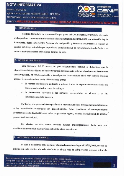 Vista previa documento desclasificado Nota interna TIFA-3133