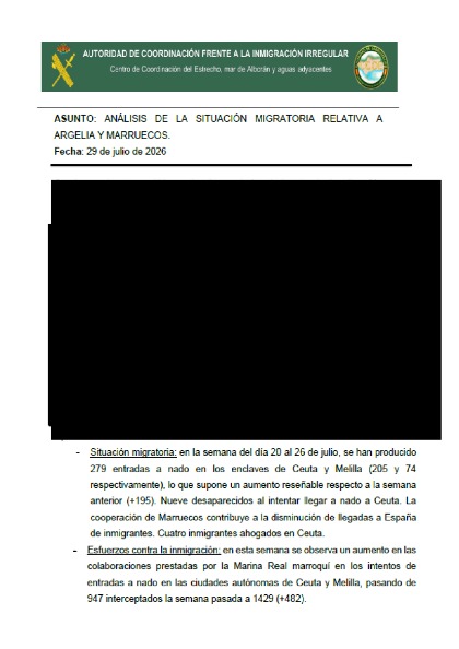 Vista previa documento desclasificado Nota sucinta (Análisis de situación migratoria relativa a Argelia y Marruecos)